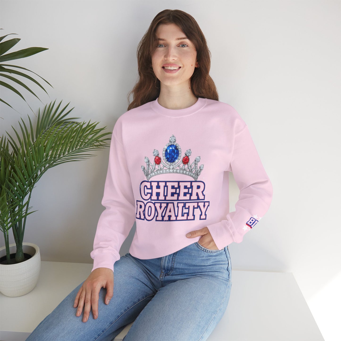 Cheer Royalty With Sleeve Print Gildan Sweatshirt