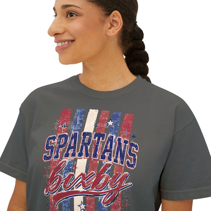 Spartans Lucky Women's Boxy Tee Vintage Red & Blue Patriot Stripes