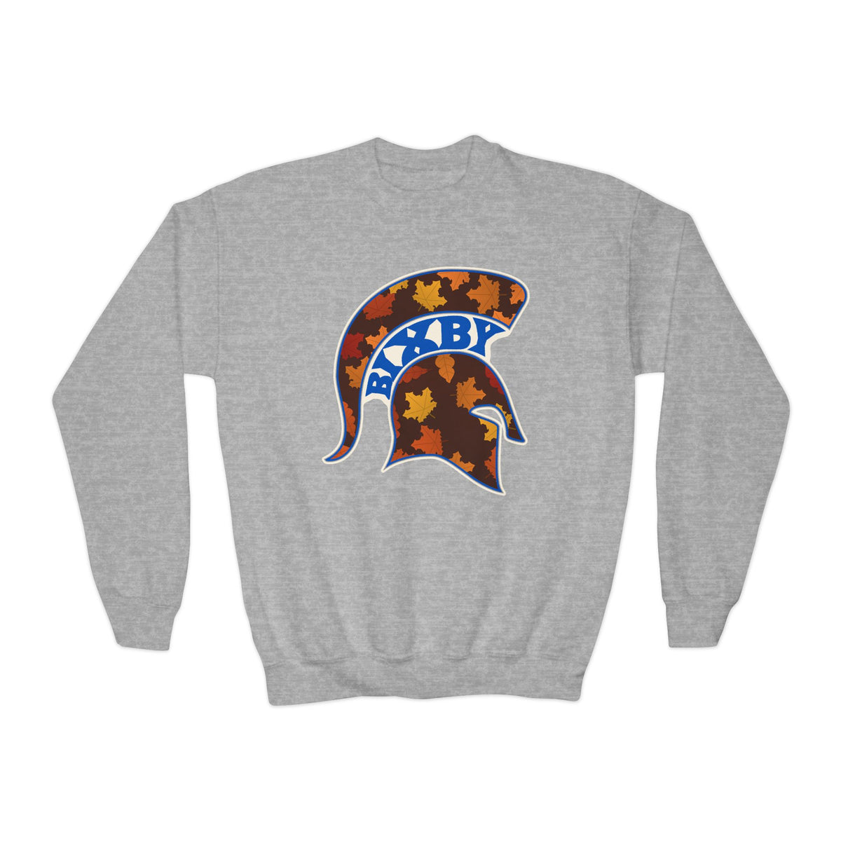 Bixby Spartans Fall Leaves Helmet Youth Sweatshirt – Kids Autumn Crewneck