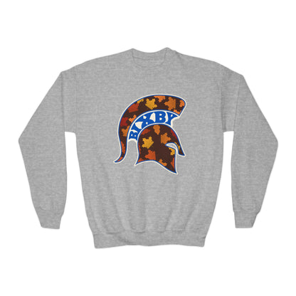 Bixby Spartans Fall Leaves Helmet Youth Sweatshirt – Kids Autumn Crewneck
