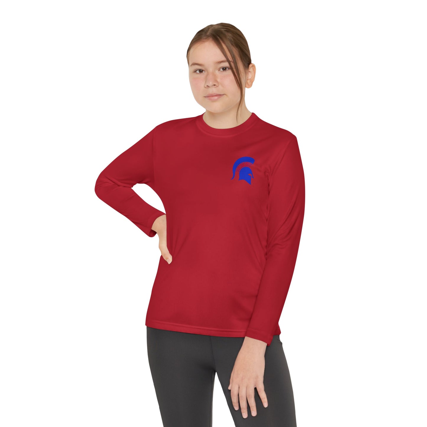 Spartan Blue Logo Youth Long Sleeve Sport-Tek Tee
