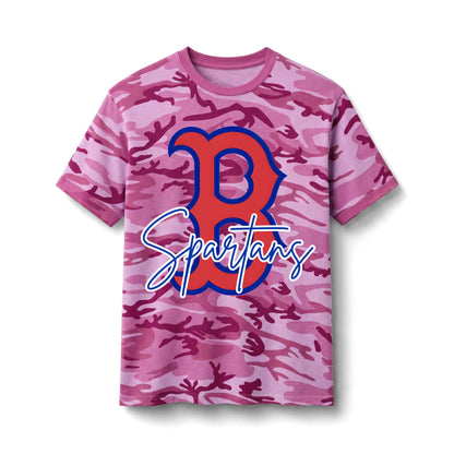 Bixby Spartans Camo Spartans - Script Logo Cotton Military Print Tee