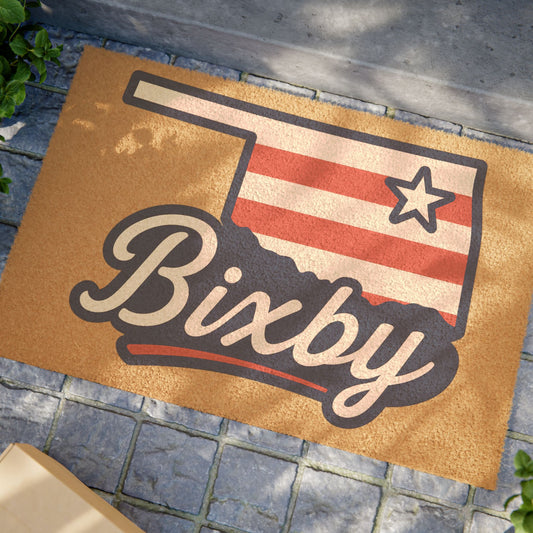 Bixby OK Red White and Blue Spartan Logo Doormat