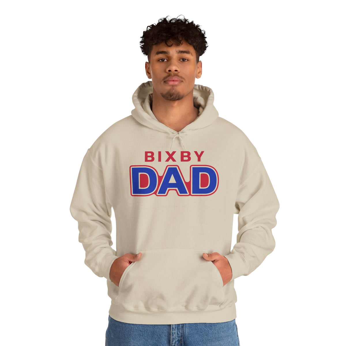Bixby Dad Hoodie Large Print Retro Red & Blue Dad Pullover