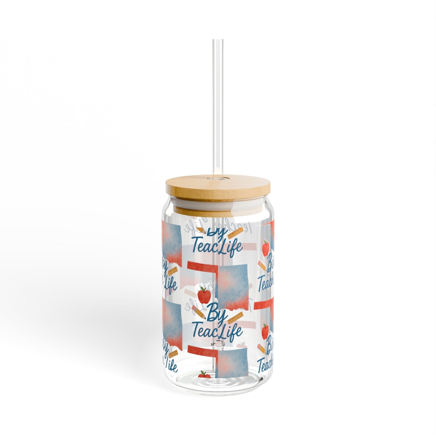 Teacher Life Bixby OK Watercolor 16 Ounce Sipper Glass