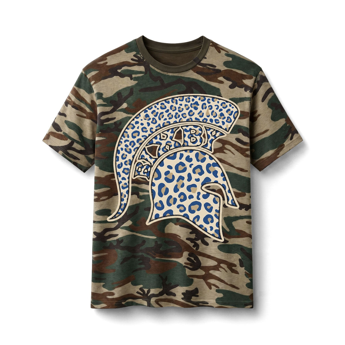 Bixby Spartans Camo Leopard Spartan - Kids' Army Green Graphic T‑ Tee