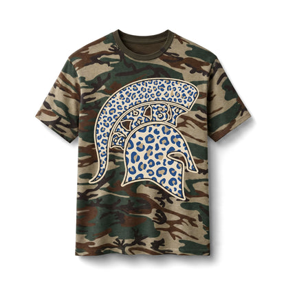 Bixby Spartans Camo Leopard Spartan - Kids' Army Green Graphic T‑ Tee