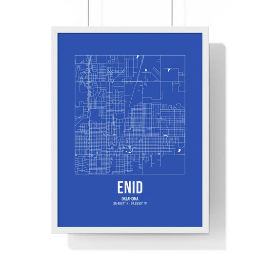 Enid Street Map Framed Print, White on Royal Blue