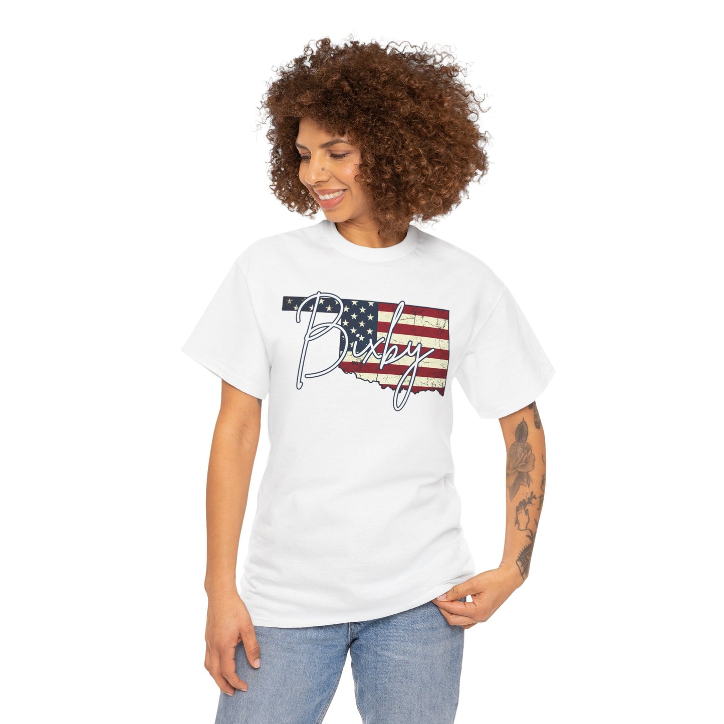 Oklahoma Flag Bixby Script Gildan Tee
