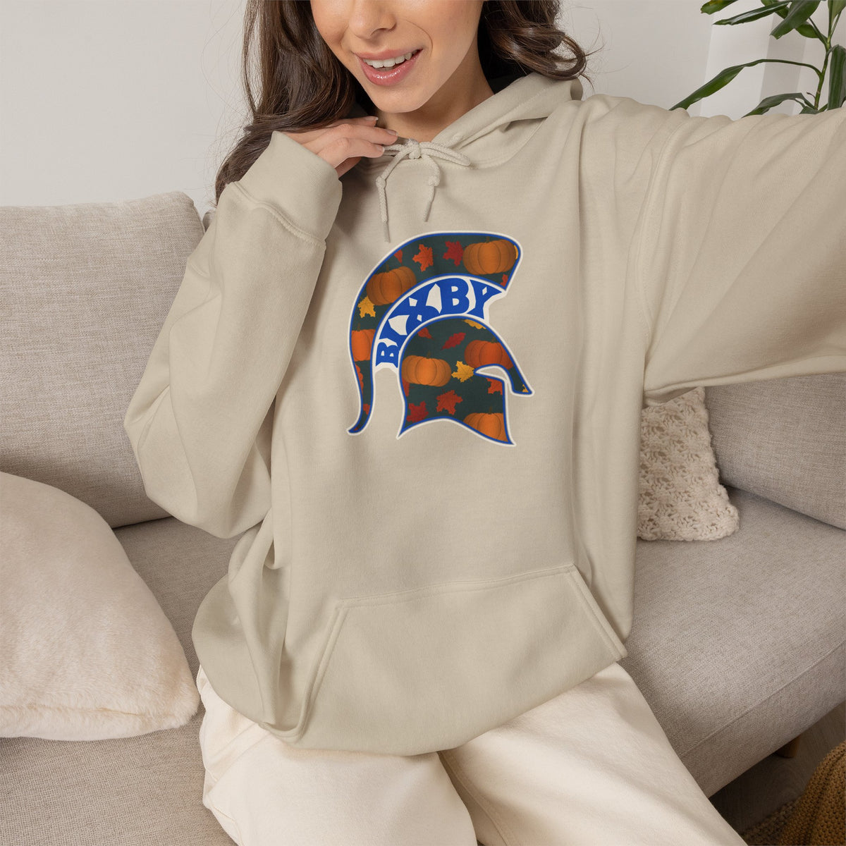 Bixby Spartans Pumpkin Patch Helmet Hoodie – Fall Game Day Hooded Sweatshirt