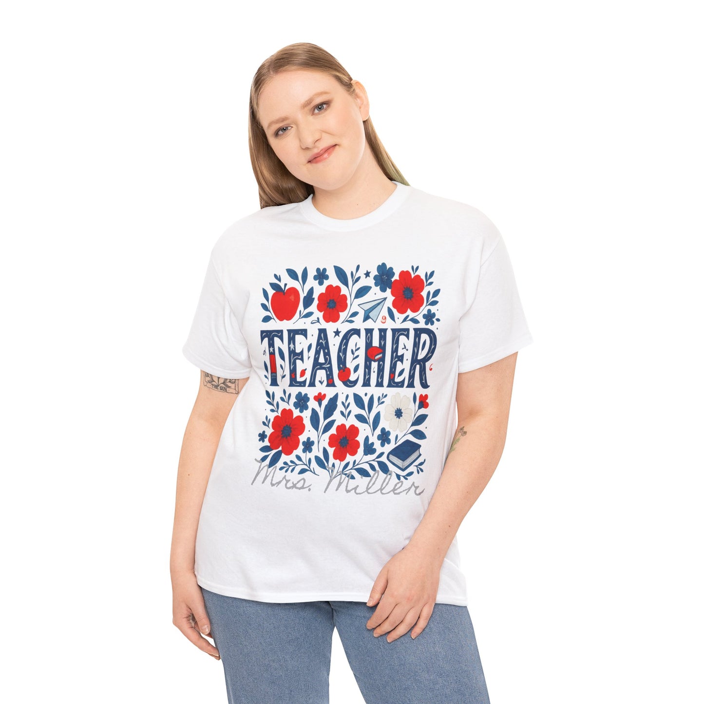 Floral Teacher Personalized Spartan Gildan Tee
