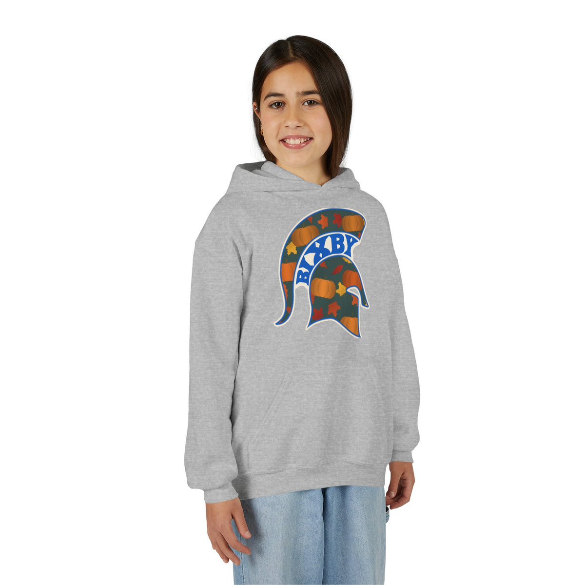 Bixby Spartans Pumpkin Patch Helmet Youth Hoodie – Kids Fall Game Day Hoodie
