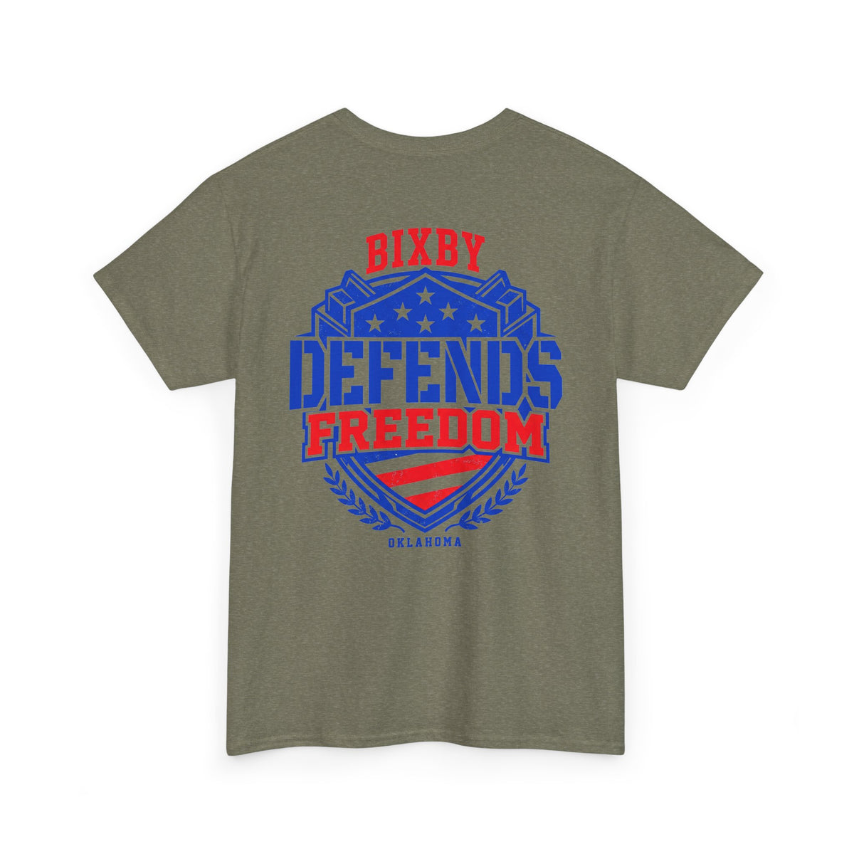 Defends Freedom T-Shirt  Bixby Oklahoma Patriotic USA Flag Tee