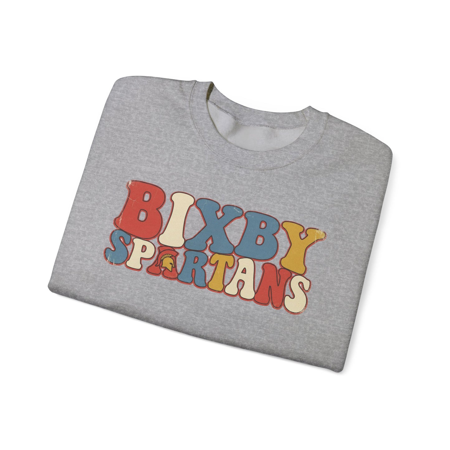 Bixby Spartans Retro 70's Vibe Distressed Print Gildan Sweatshirt