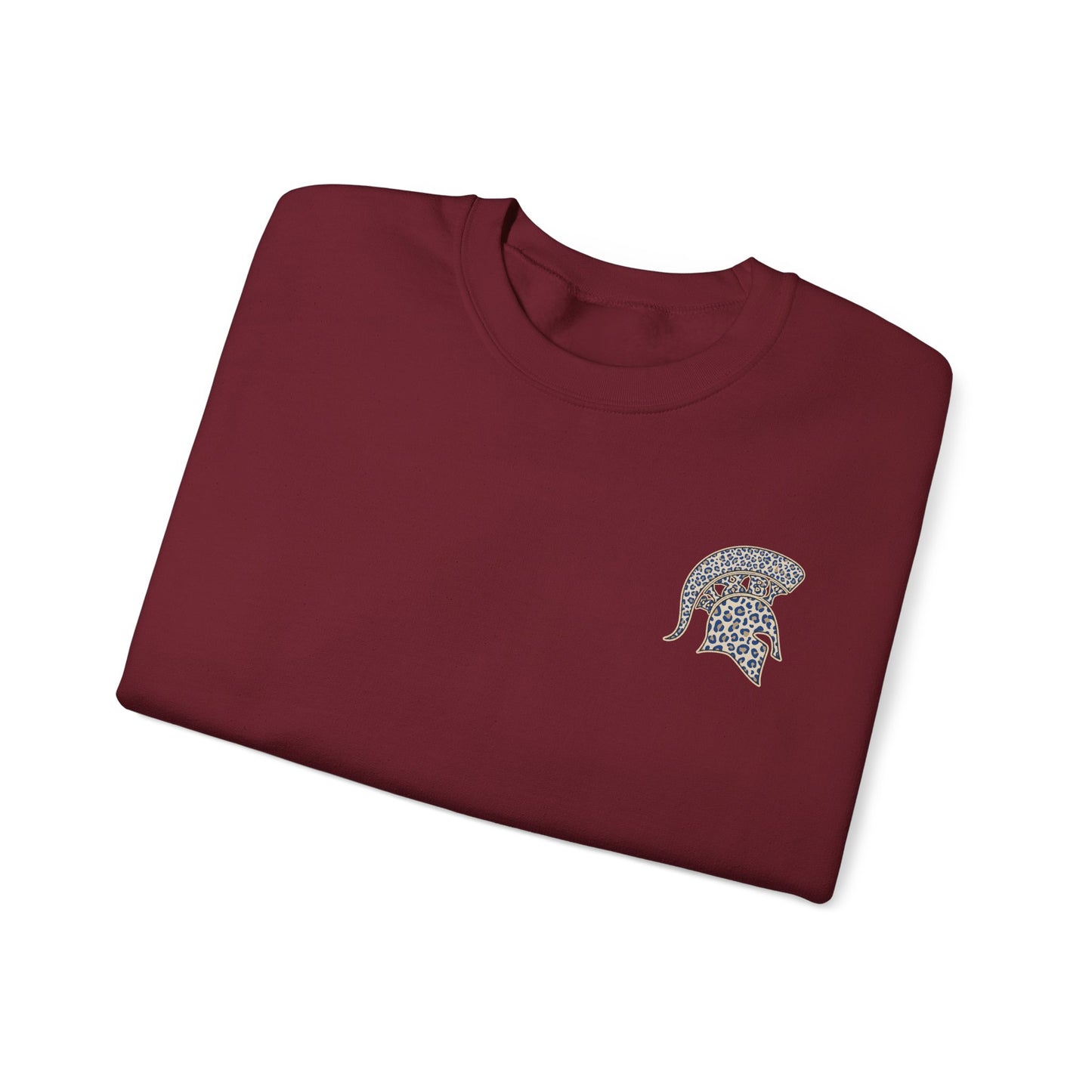 Raised A Spartan Crewneck Gildan Sweatshirt with Spartan Logo