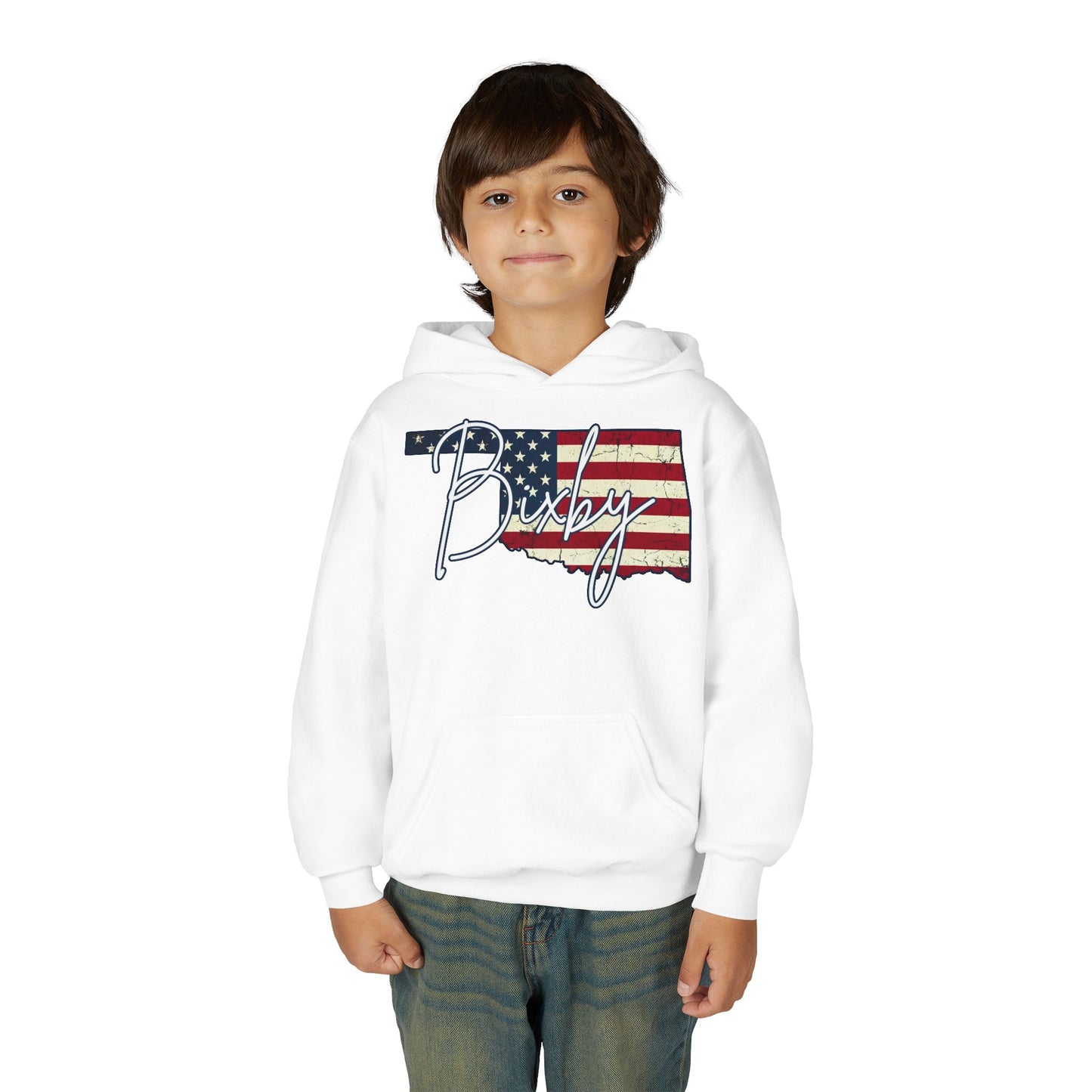 Oklahoma Flag Bixby Script Youth Hoodie