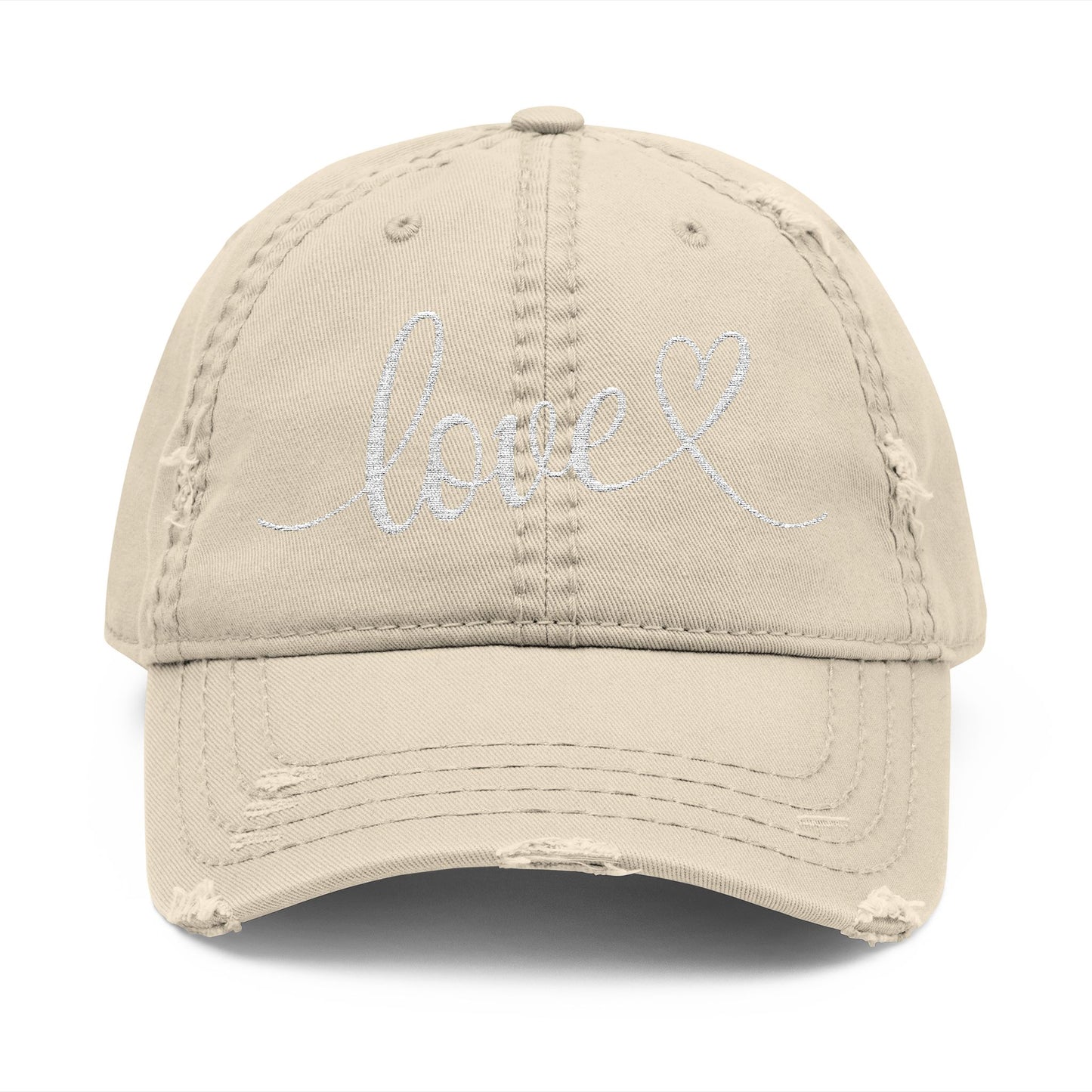 Love Script Embroidered Heart Vintage Distressed Ballcap