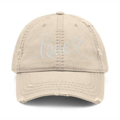 Love Script Embroidered Heart Vintage Distressed Ballcap