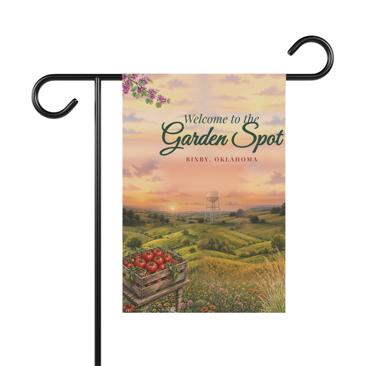 Welcome to the Garden Spot Bixby Garden Flag, front view