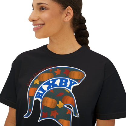 Bixby Spartans East Elementary Pumpkin Patch Helmet Women's Boxy Tee – Fall Mom Shirt