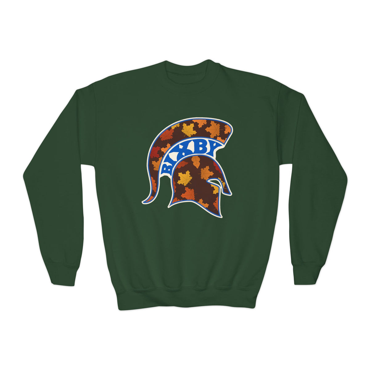 Bixby Spartans Fall Leaves Helmet Youth Sweatshirt – Kids Autumn Crewneck