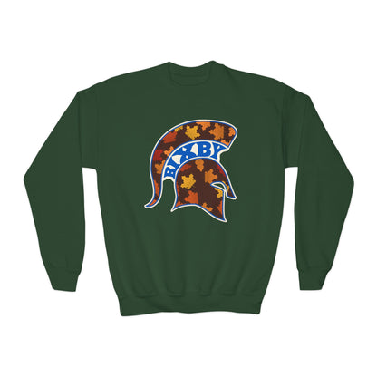Bixby Spartans Fall Leaves Helmet Youth Sweatshirt – Kids Autumn Crewneck
