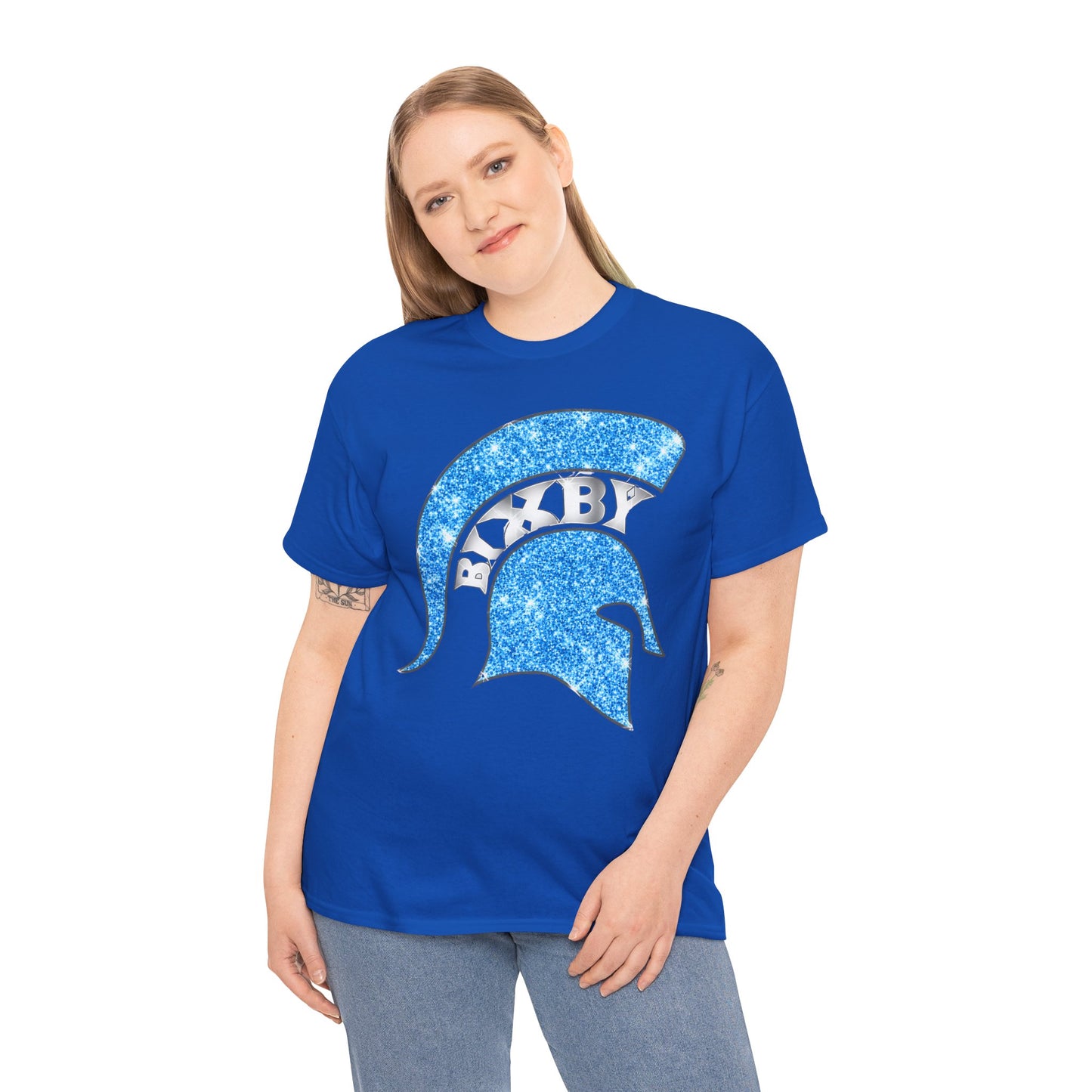 Bixby Spartan Blue Helmet Bling Gildan Tee