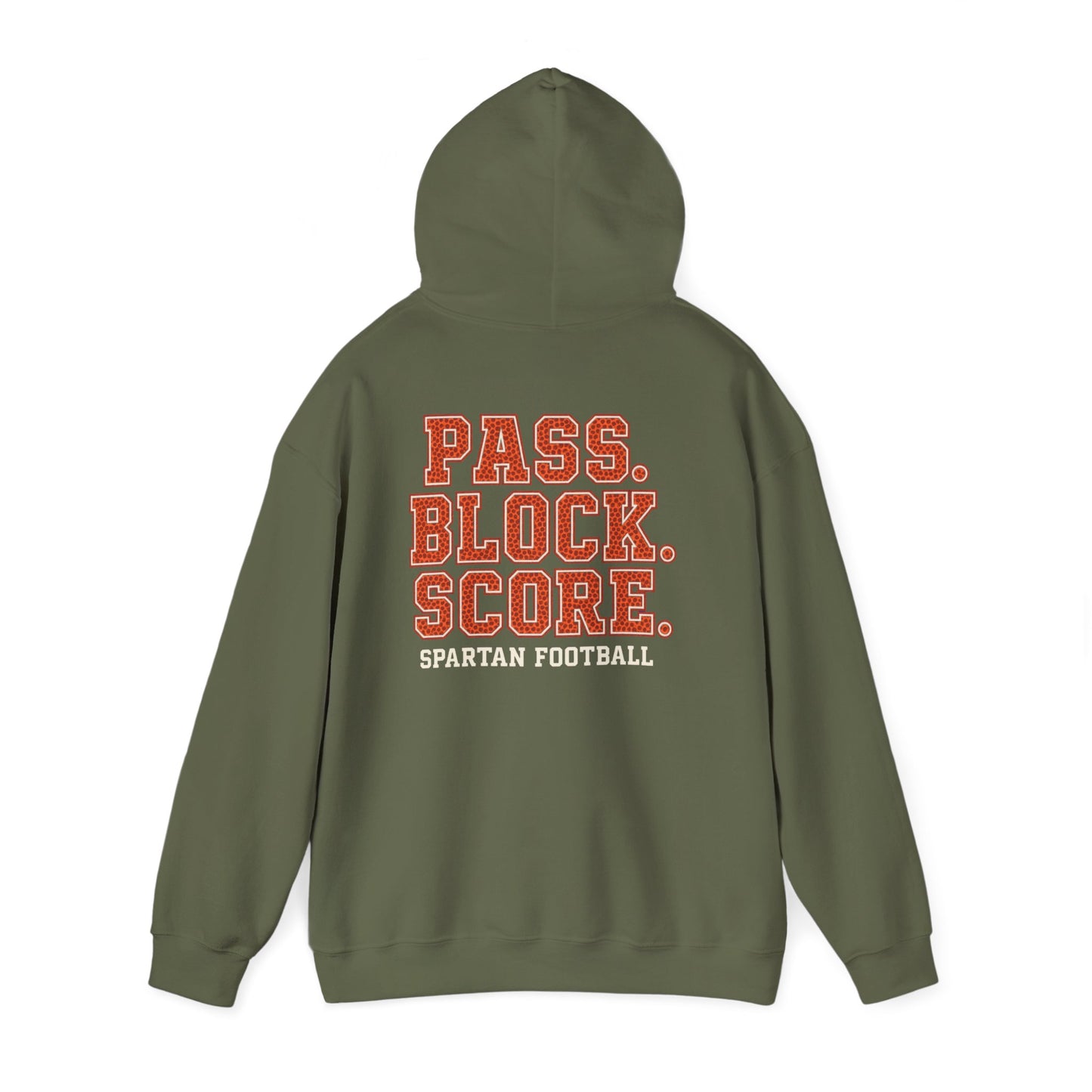 Pass. Block. Score Spartan Football Gildan Hoodie