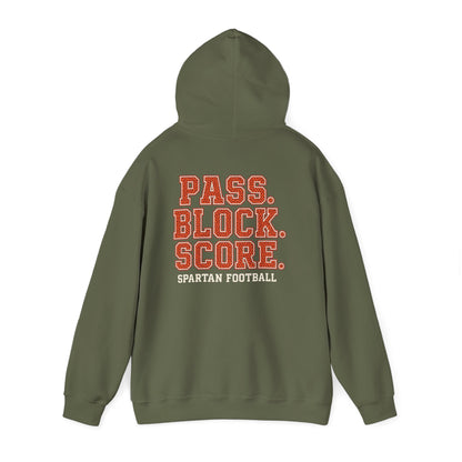 Pass. Block. Score Spartan Football Gildan Hoodie
