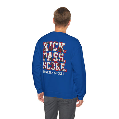 Kick. Pass. Score. Spartan Soccer Gildan Sweatshirt
