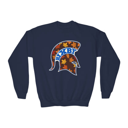 Bixby Spartans Fall Leaves Helmet Youth Sweatshirt – Kids Autumn Crewneck
