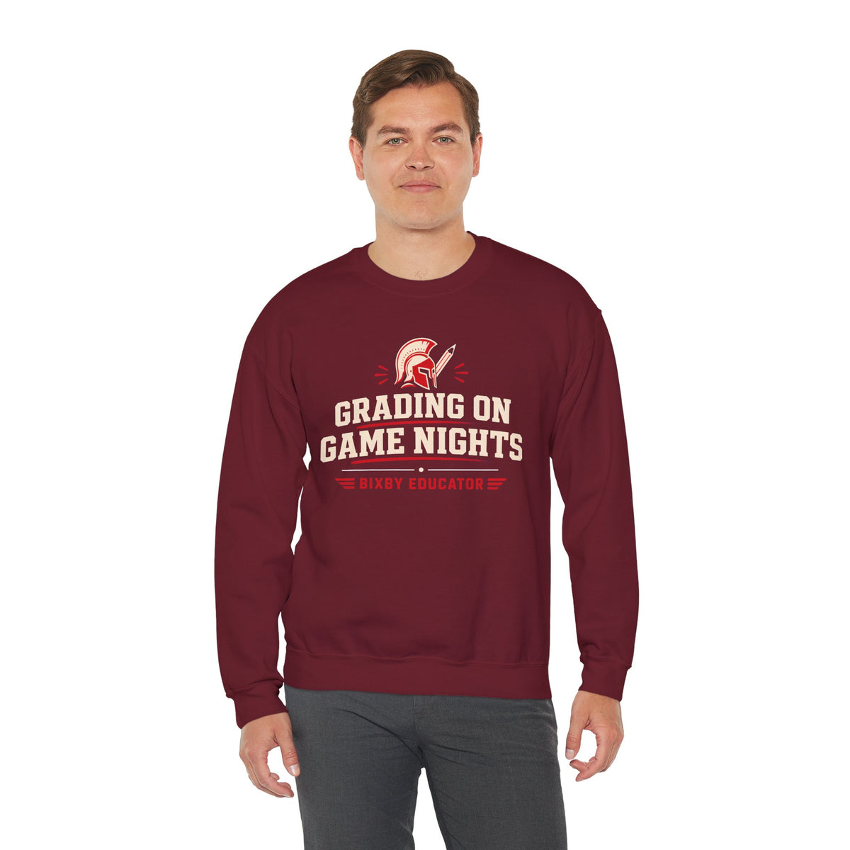 Bixby Spartans Grading On Game Nights - Funny Teacher Game Night Gift Sweatshirt