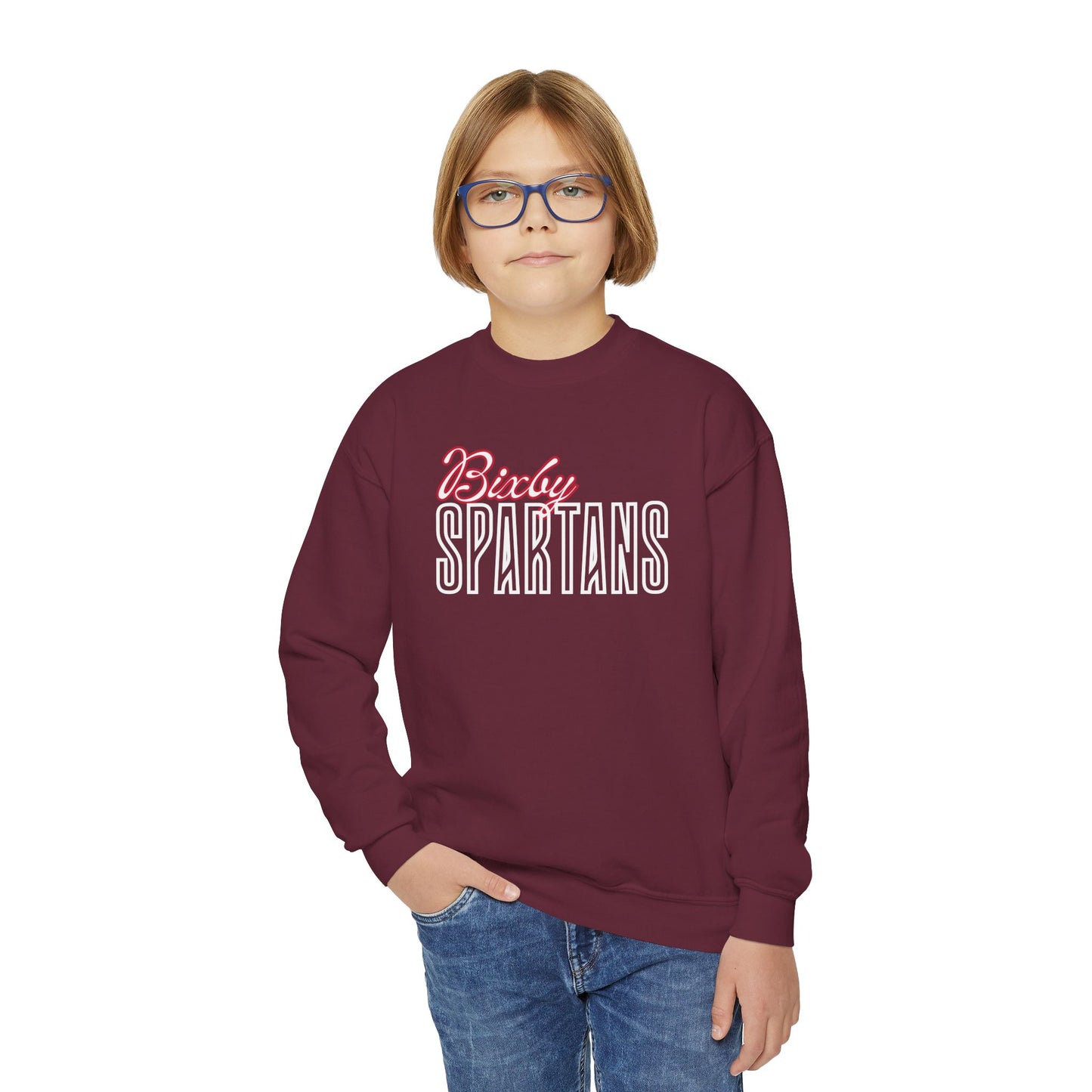Bixby Spartans Cursive Youth Gildan Sweatshirt