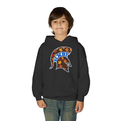 Bixby Spartans Fall Leaves Helmet Youth Hoodie – Kids Autumn Game Day Hoodie