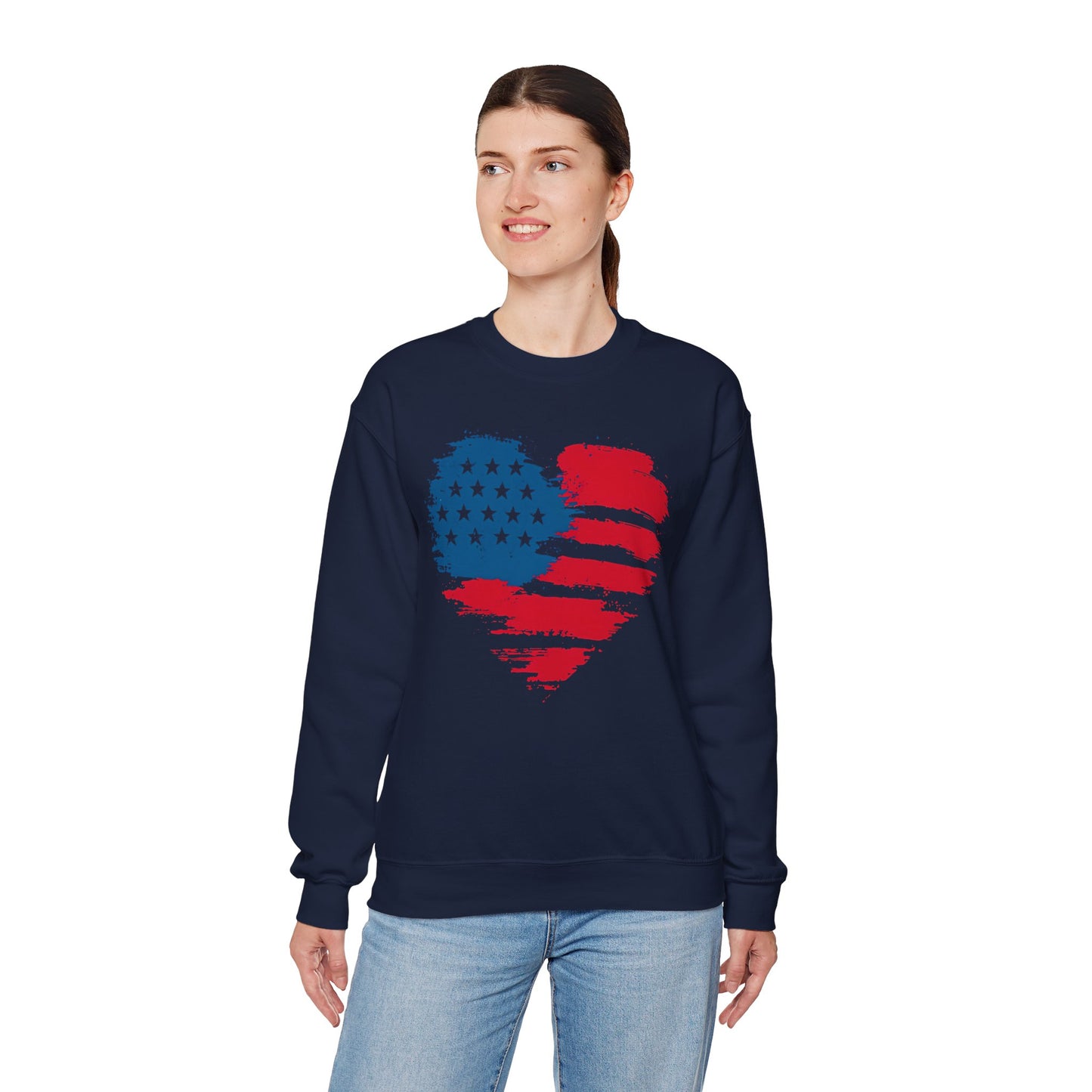 American Flag Heart Sweatshirt | Patriotic USA Brush Stroke Heart