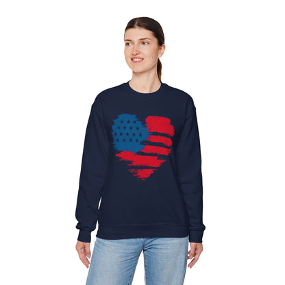 American Flag Heart Sweatshirt | Patriotic USA Brush Stroke Heart