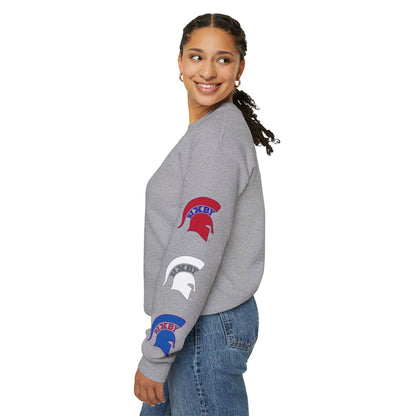 Spartan Logo Red White & Blue Gildan Sleeve Print Sweatshirt