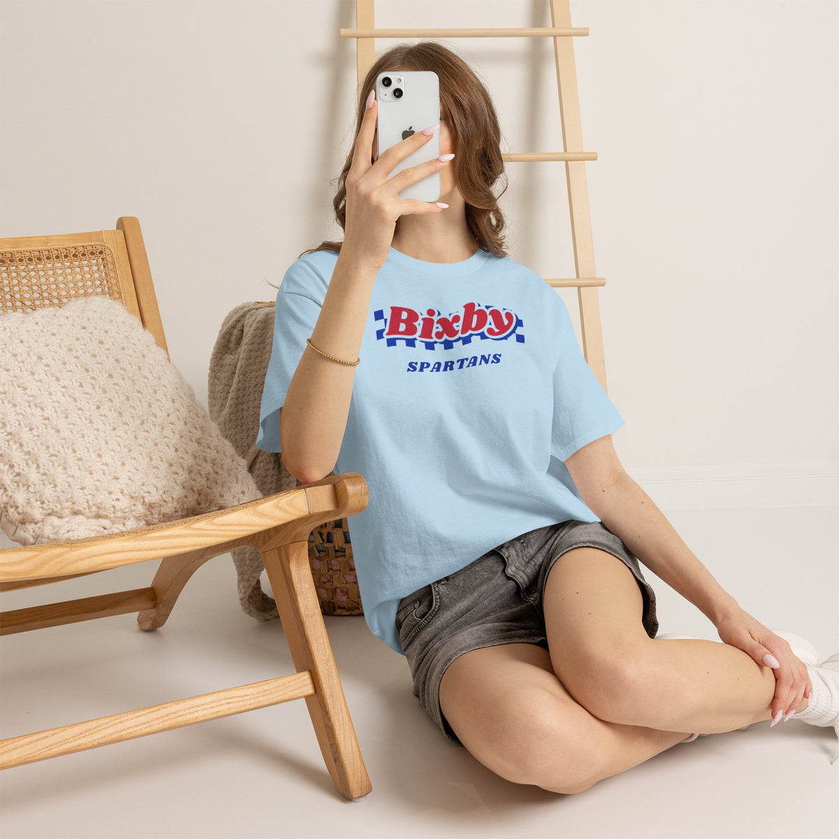 Bixby Spartans Retro Blue Checkered Script Tee – Vintage Game Day Shirt