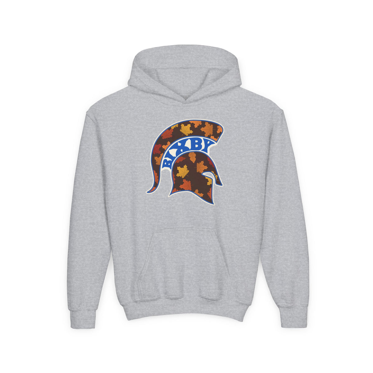 Bixby Spartans Fall Leaves Helmet Youth Hoodie – Kids Autumn Game Day Hoodie