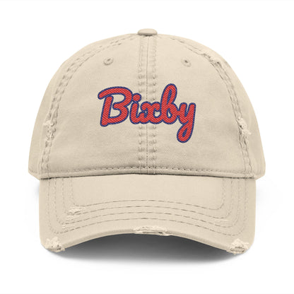 Bixby Spartans Distressed Dad Hat, Embroidered Red Script Bixby