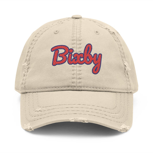 Bixby Spartans Distressed Dad Hat, Embroidered Red Script Bixby