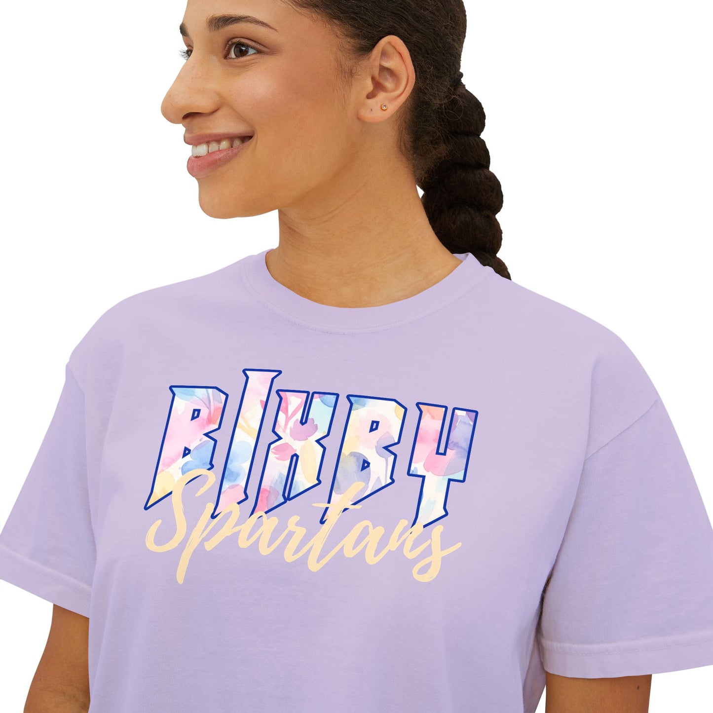 Bixby Spartans Comfort Colors Retro Floral Boxy Tee