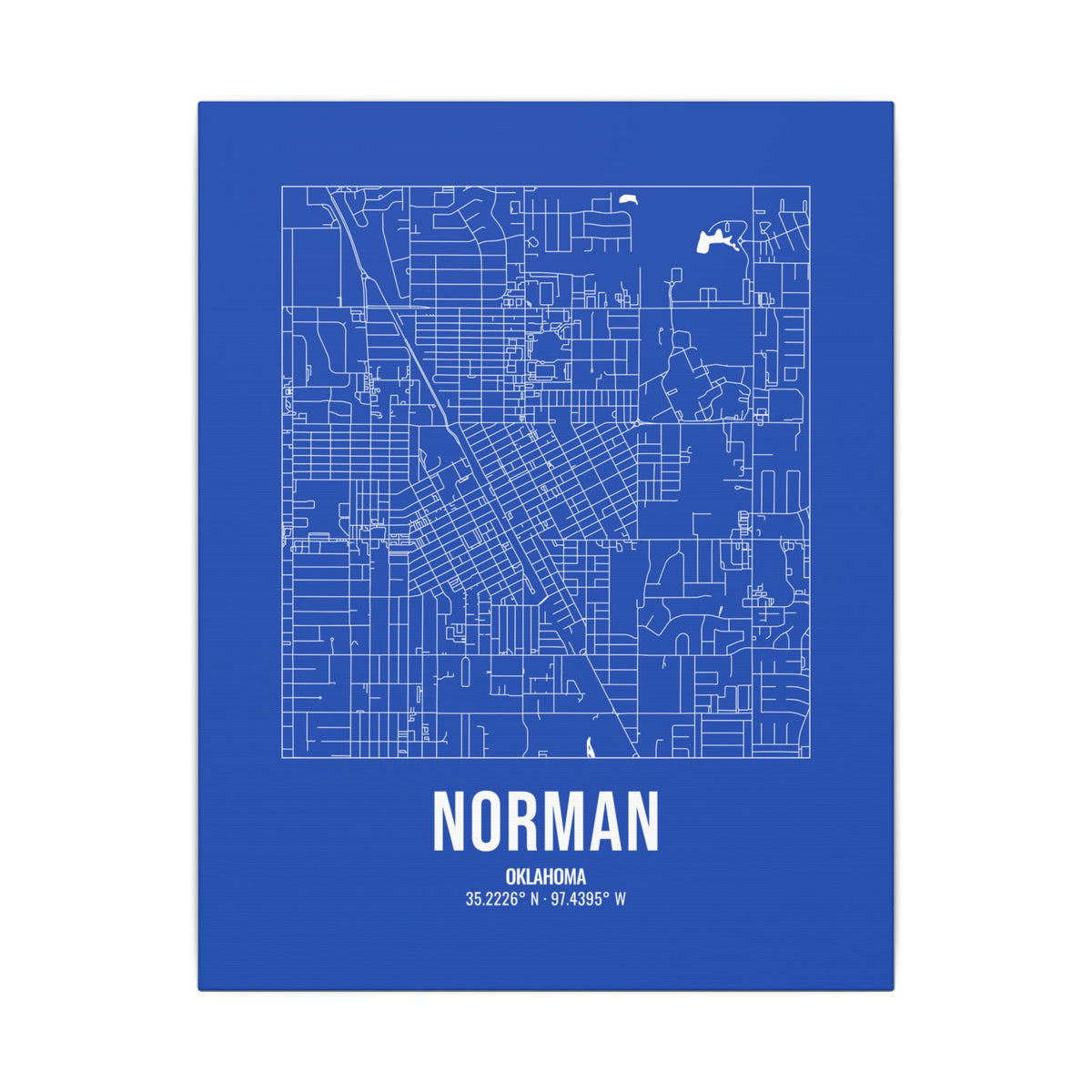 Norman Street Map Canvas, White on Royal Blue