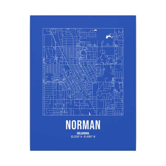 Norman Street Map Canvas, White on Royal Blue