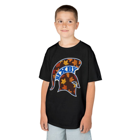 Bixby Spartans Fall Leaves Helmet Youth Tee – Kids Autumn Game Day Shirt