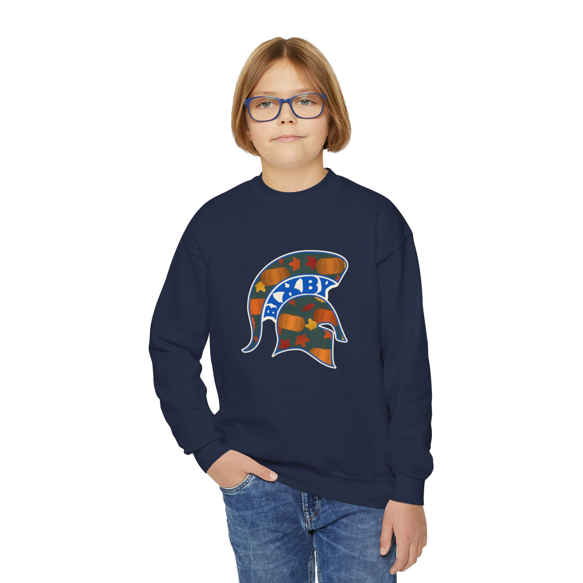 Bixby Spartans Pumpkin Patch Helmet Youth Sweatshirt – Kids Fall Crewneck