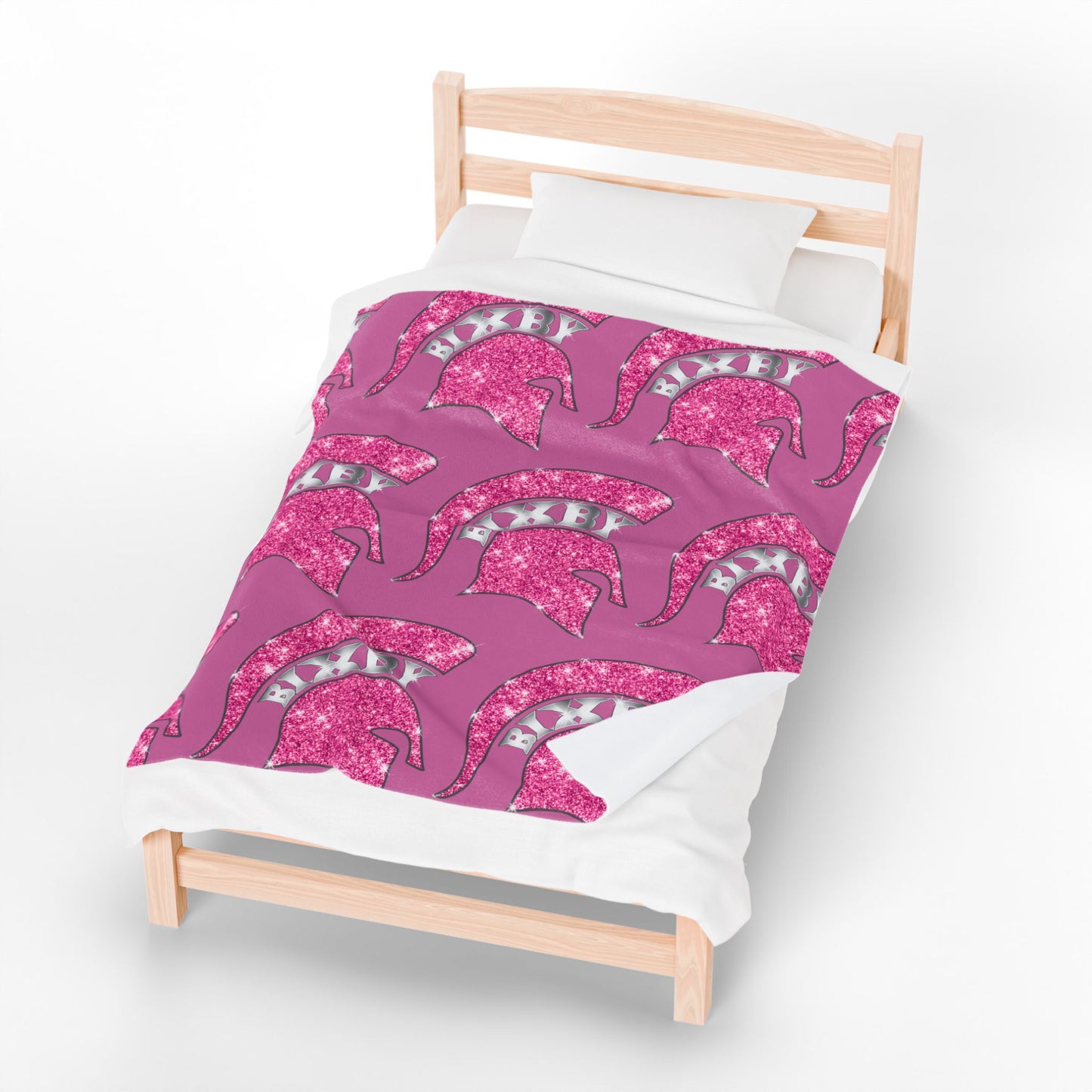 Spartan Pink Bling Logo Velveteen Plush Blanket