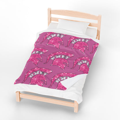 Spartan Pink Bling Logo Velveteen Plush Blanket