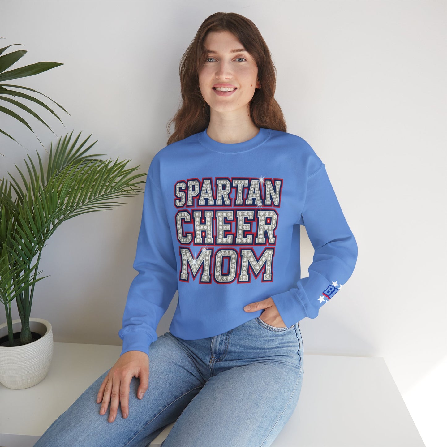 Spartan Cheer Mom With Sleeve Print Gildan Sweatshirt