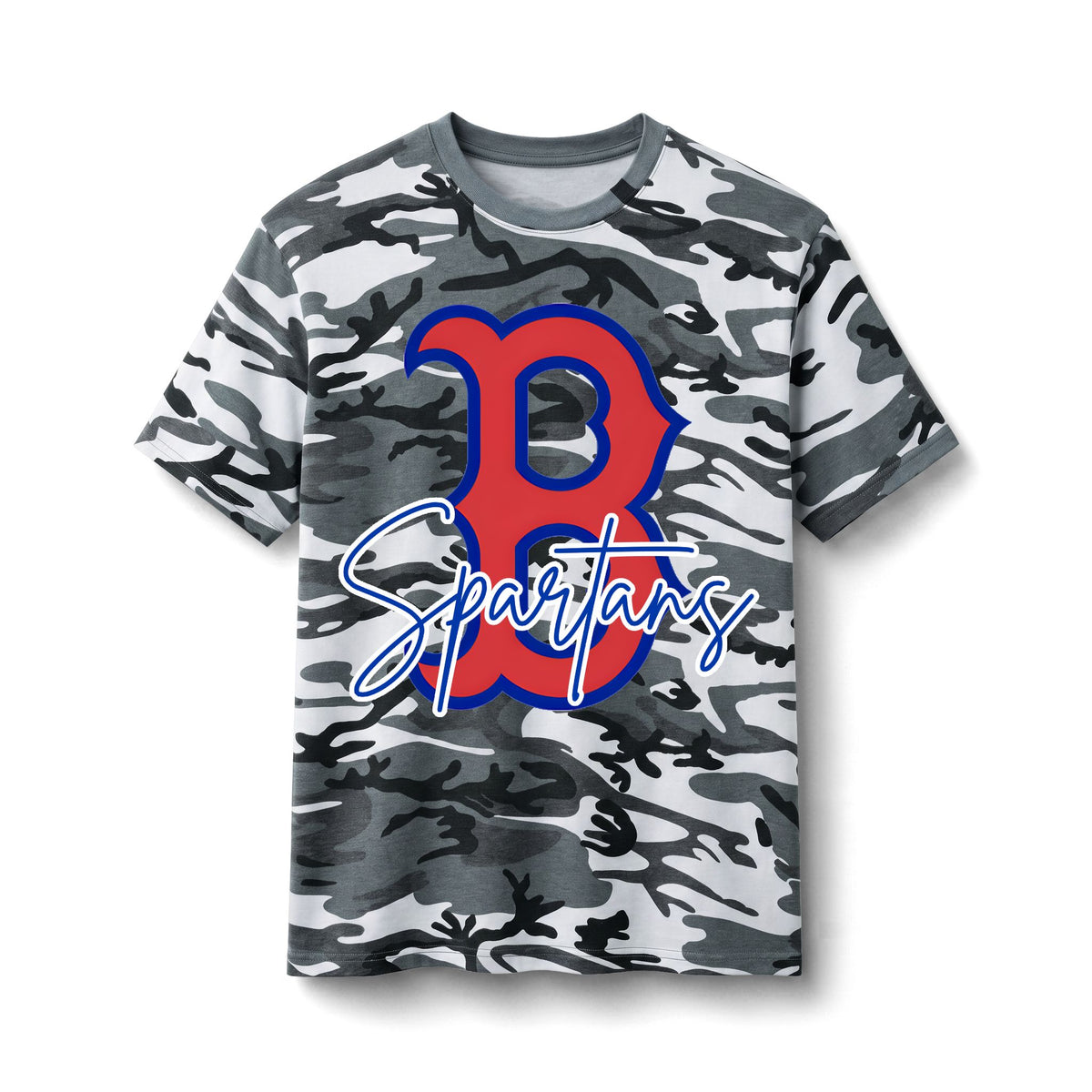 Bixby Spartans Camo Spartans - Script Logo Cotton Military Print Tee